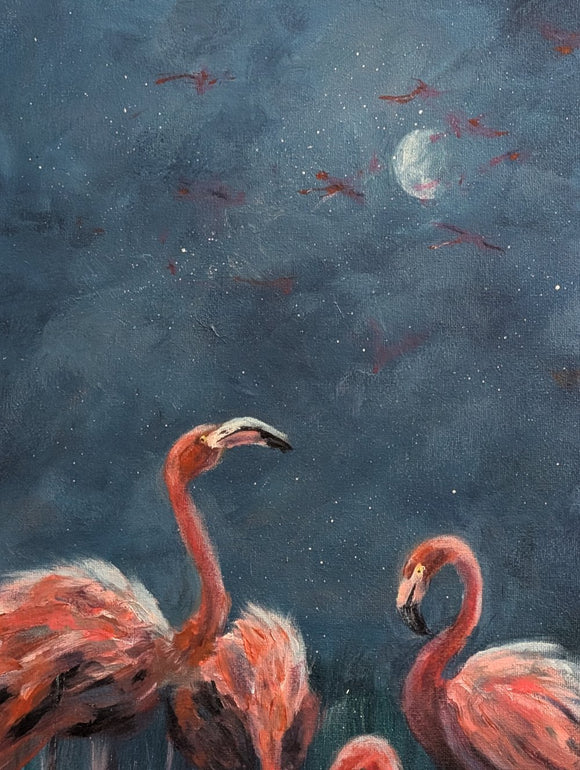 Look — Vertical Flamingo Oil Painting on Canvas