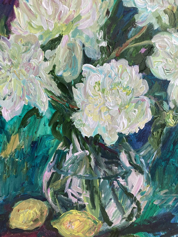 Still Life with White Peonies and Lemons