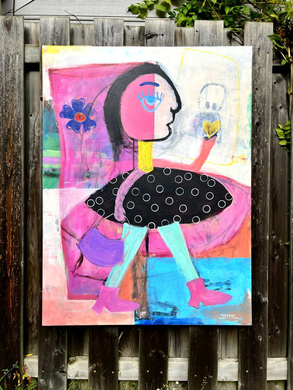 Her Pink Shoes and Purple Bag
