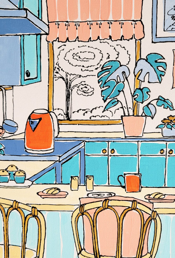 Kitchen with orange teapot