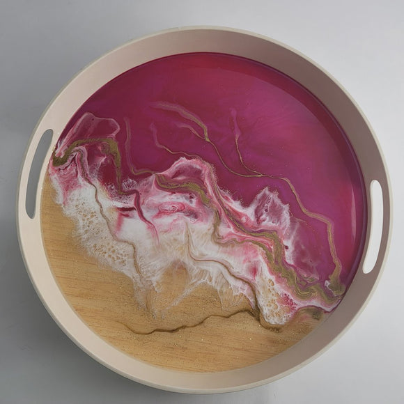 Fuschia and gold round multipurpose tray