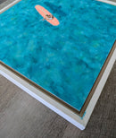 Stillness — Teal Ocean Surfer Painting on Wood Panel-5
