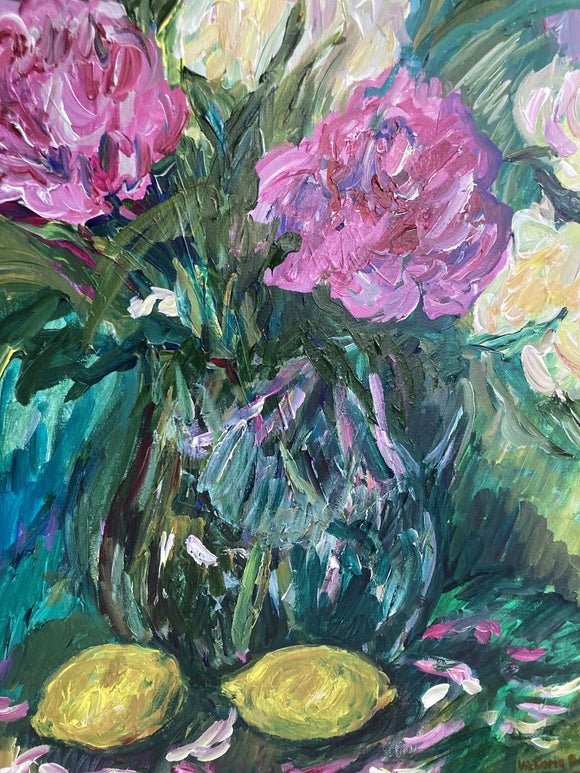 Still Life with Peonies and Lemons
