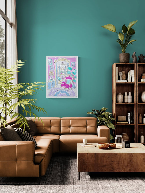 Living Room with a Pink Chair