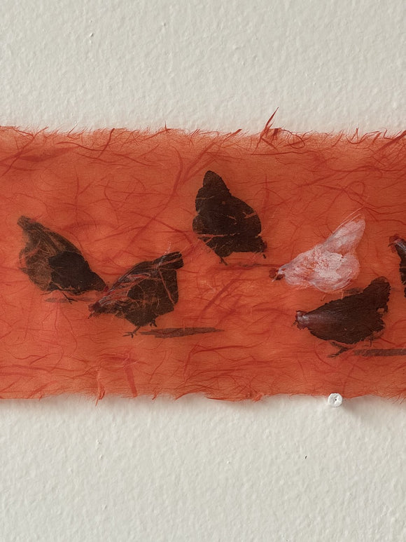 Hens On Red Fibres