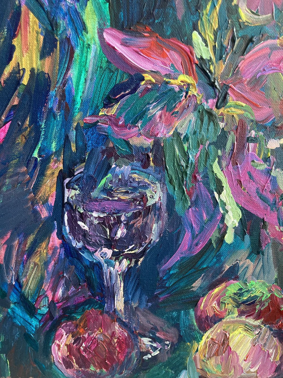 Still Life with Apples, Poinsettia, and Two Glasses of Wine