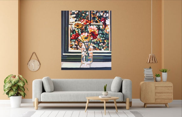 Flowers on window sill