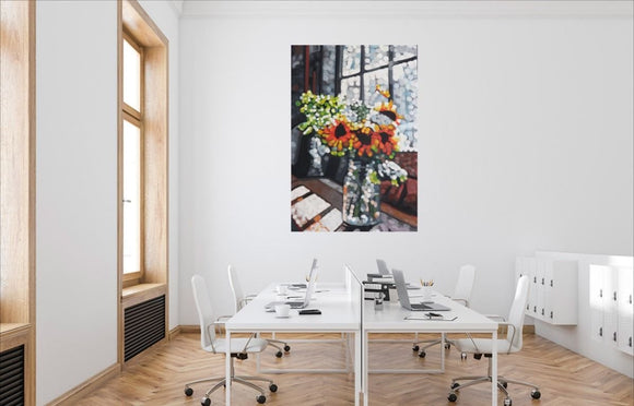Sunflowers on windowsill