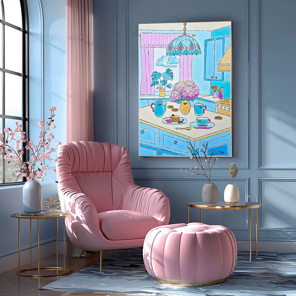 Tiffany lamp and pink bouquet