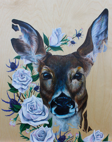 Deer with White Roses