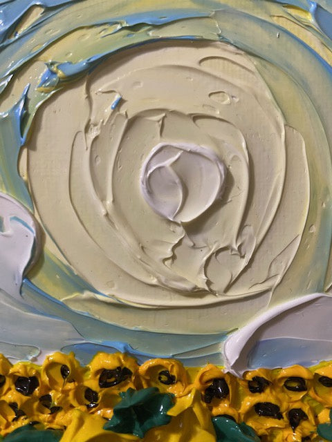 3D sunflower field impasto acrylic painting