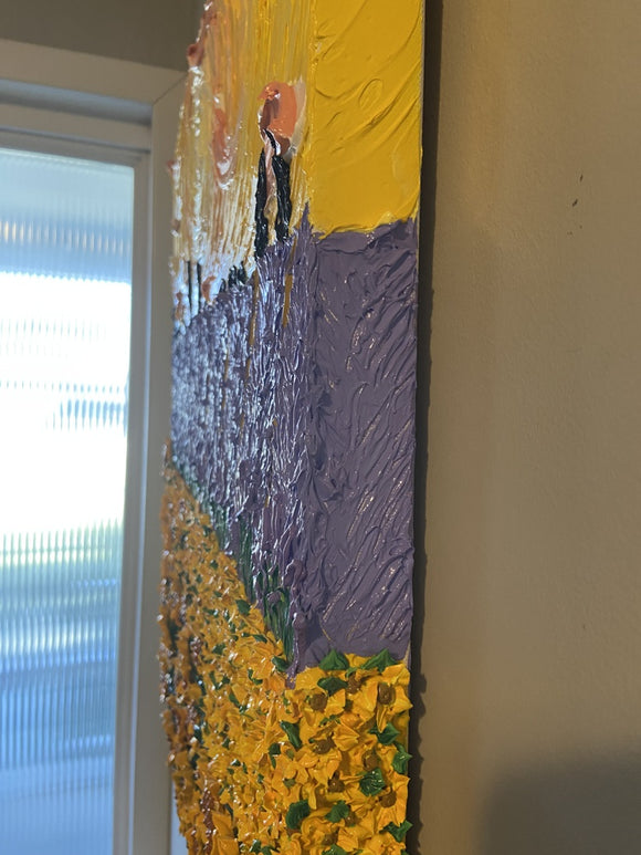 Impressionistic sunflower and lavender field