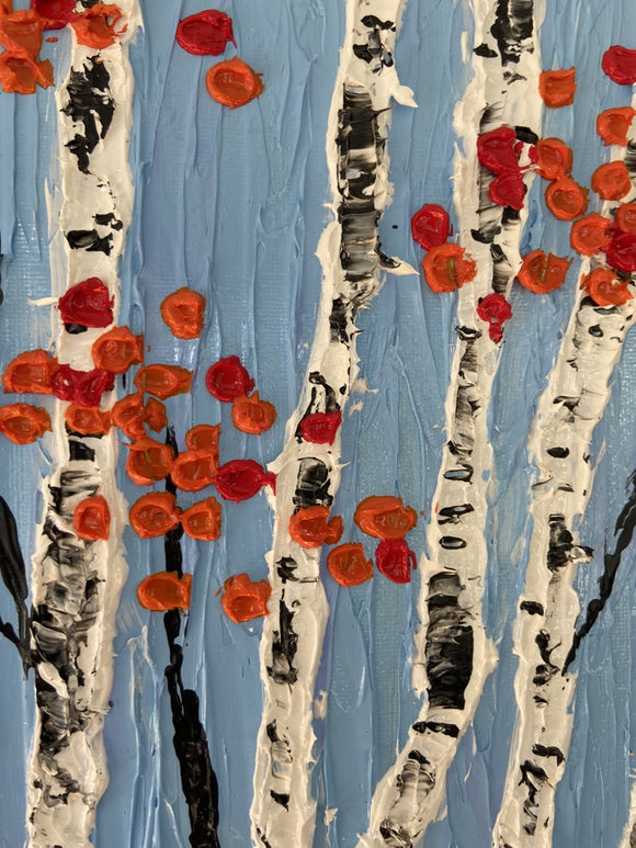 Abstract birch tree impasto diptych