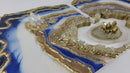 Blue White and Gold Diptych with floating crystal cluster-8