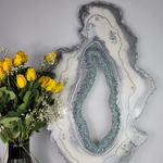 Resin Geode Wall Art in White and Silver