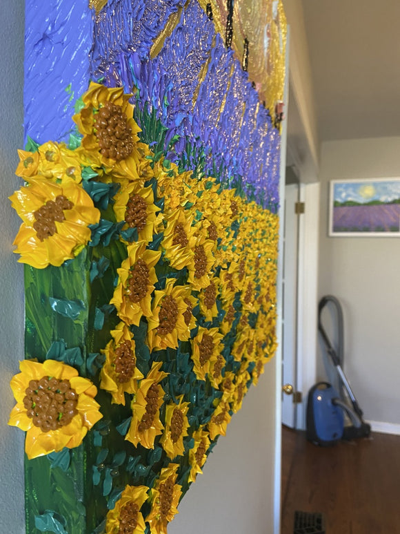 Impressionistic sunflower and lavender field