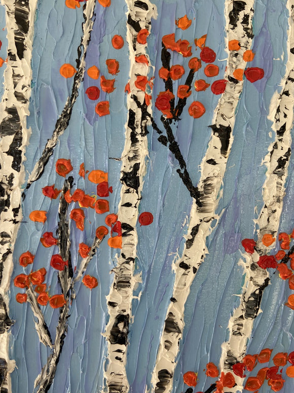 Abstract birch tree impasto diptych