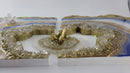 Blue White and Gold Diptych with floating crystal cluster-9