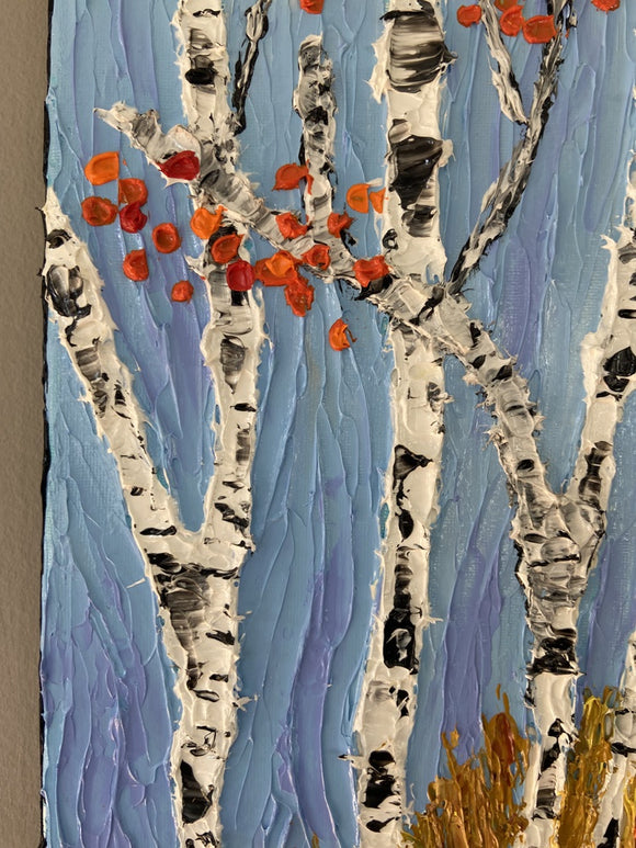 Abstract birch tree impasto diptych
