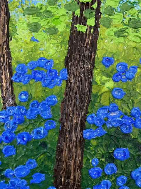 Pointillism landscape bluebell field