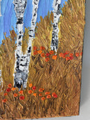 Abstract birch tree impasto diptych-16