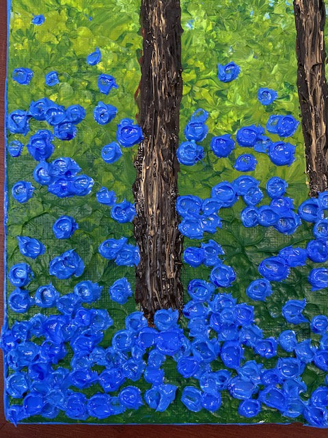 Pointillism landscape bluebell field