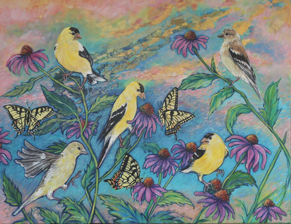 Golden Morning: American Goldfinches, Eastern Swallowtails, and Echinacea