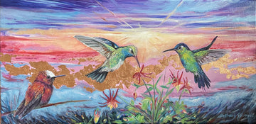 Hummingbirds and Columbine at Sunrise