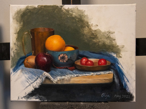 Apple and oranges still life