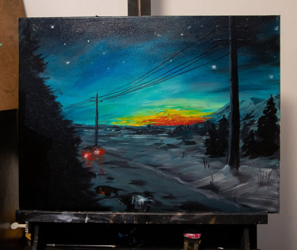 Winter sunrise on the road
