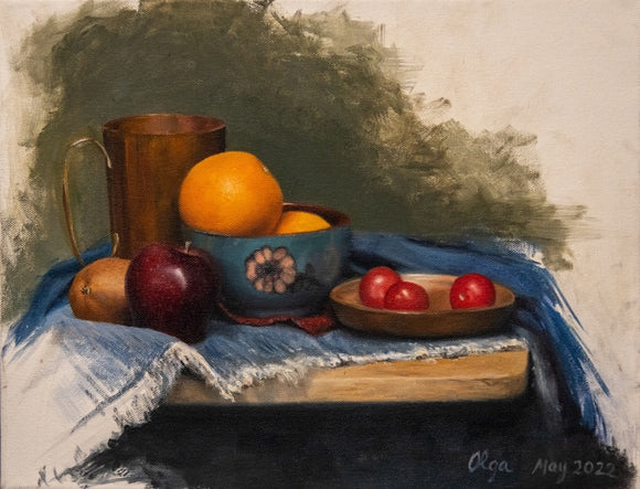 Apple and oranges still life