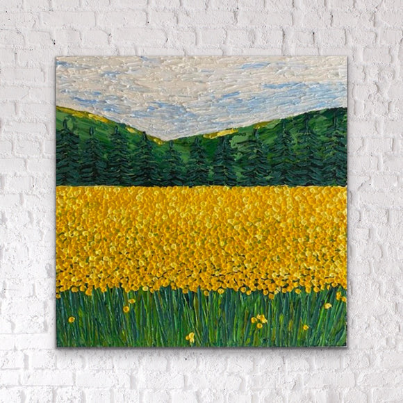 Whimsical yellow flower field
