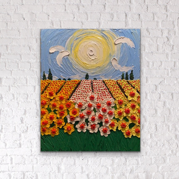 3D daffodils field