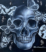 Skull with Butterflies and Silver Leaf