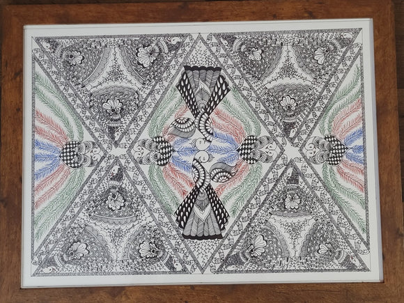 Symmetrical Madhubani Peacocks