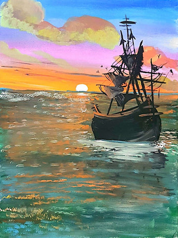 ship and sunset
