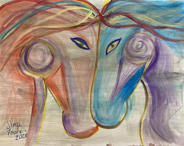 Horses in Love Orange and Blue (Water Colour Series)