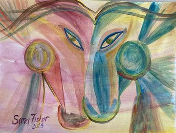 Horses In Love Pink and Blue (Water Colour Series)