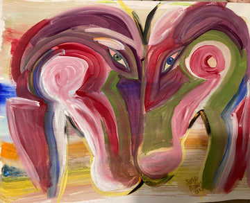 Horses In Love- Red and Green with Pink