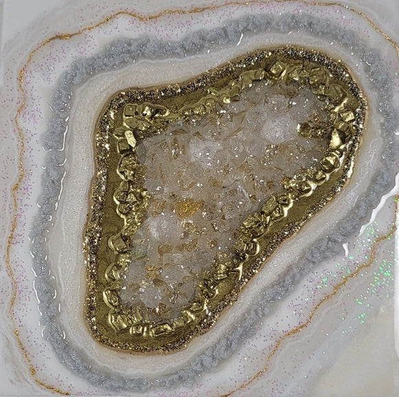 White and gold geode mini