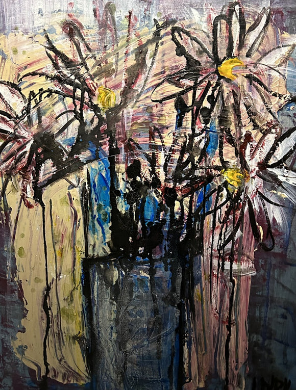 Daisies in Blue Vase