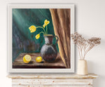 "Ordinary Days" Still Life Vintage Jug with Tulips and Lemons