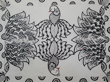 Madhubani lotus and peacock design