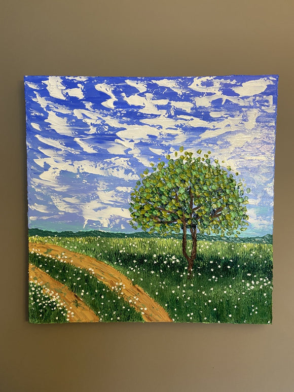 Whimsical landscape impasto painting