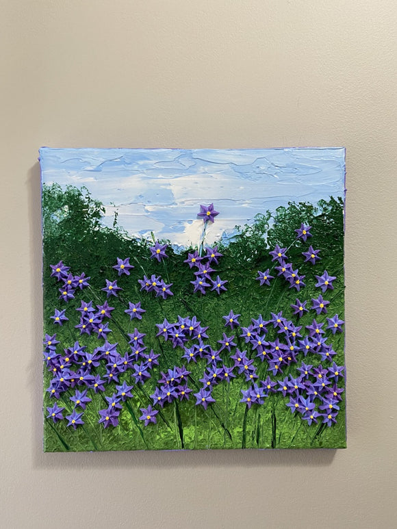 Whimsical flower field impasto