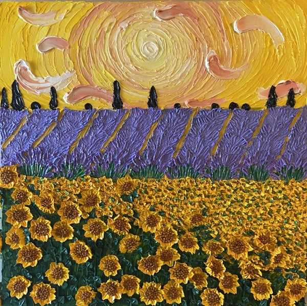 Impressionistic sunflower and lavender field