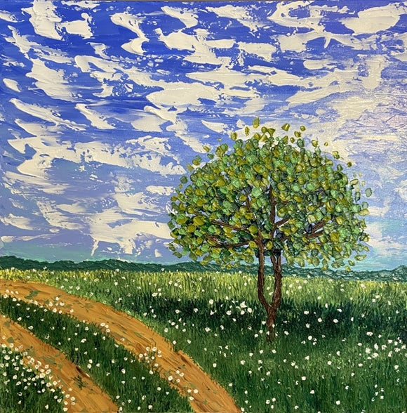 Whimsical landscape impasto painting