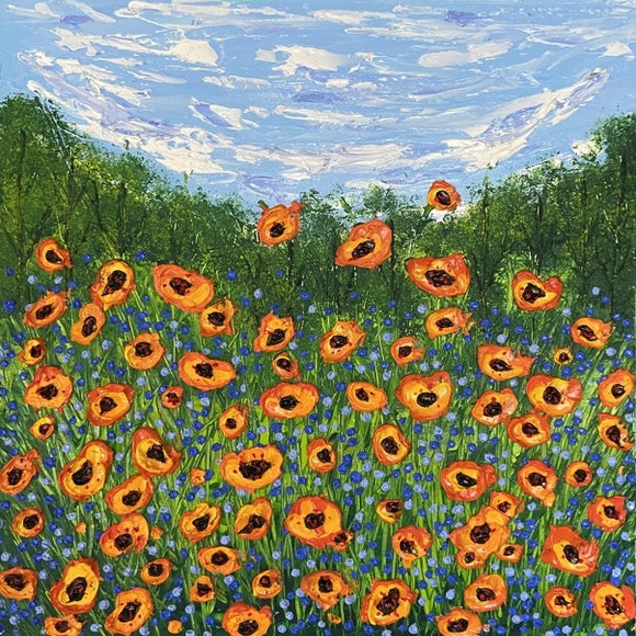 Whimsical flower field impasto painting