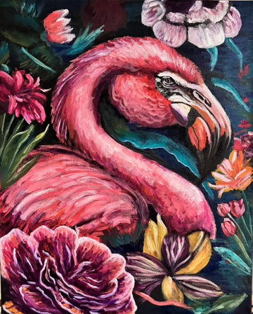 Flamingo and pretty flowers