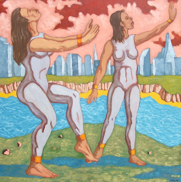 Dancers with red sky